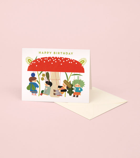 Red Mushroom Swings Birthday Card