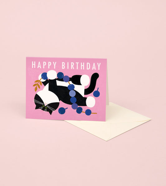 Black Cat with Beads Birthday Card