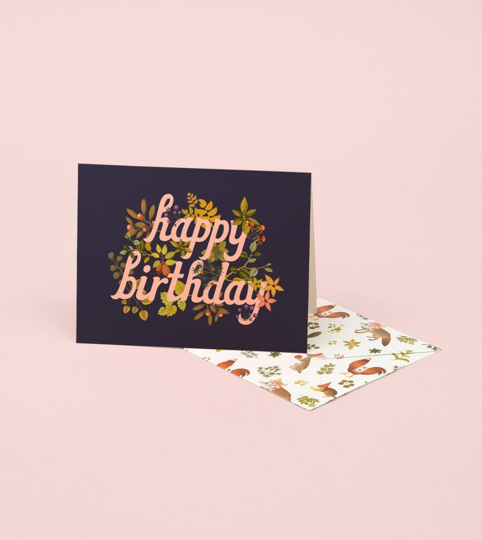 Botanical Flower Birthday Card - Navy - GB03 - Clap Clap