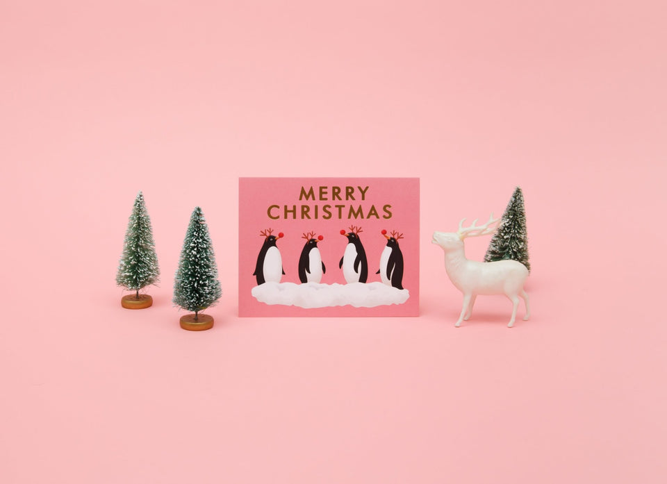 Penguins in Rudolph Costume Christmas Card - Pink - GH13 - Clap Clap