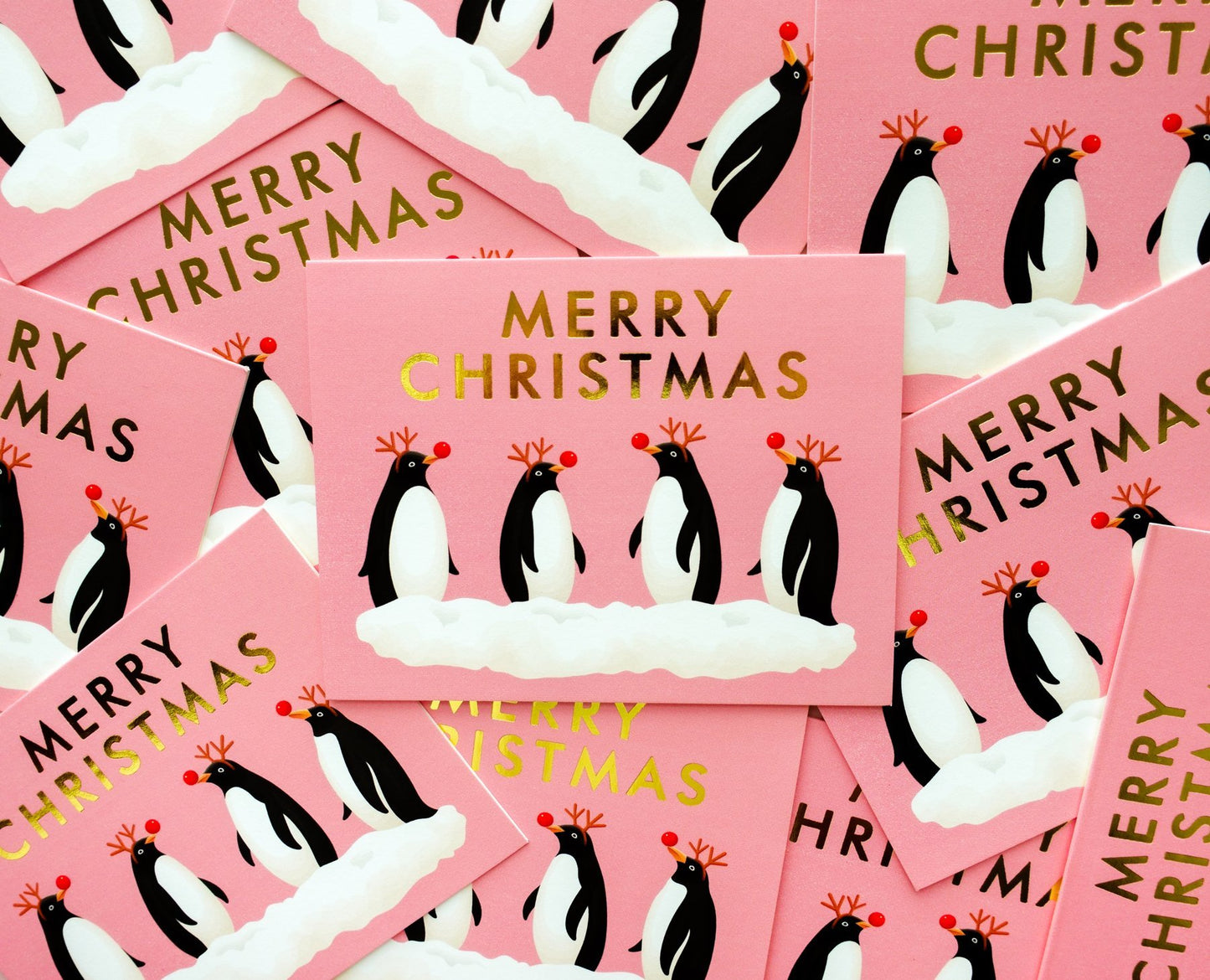 Penguins in Rudolph Costume Christmas Card - Pink - GH13 - Clap Clap