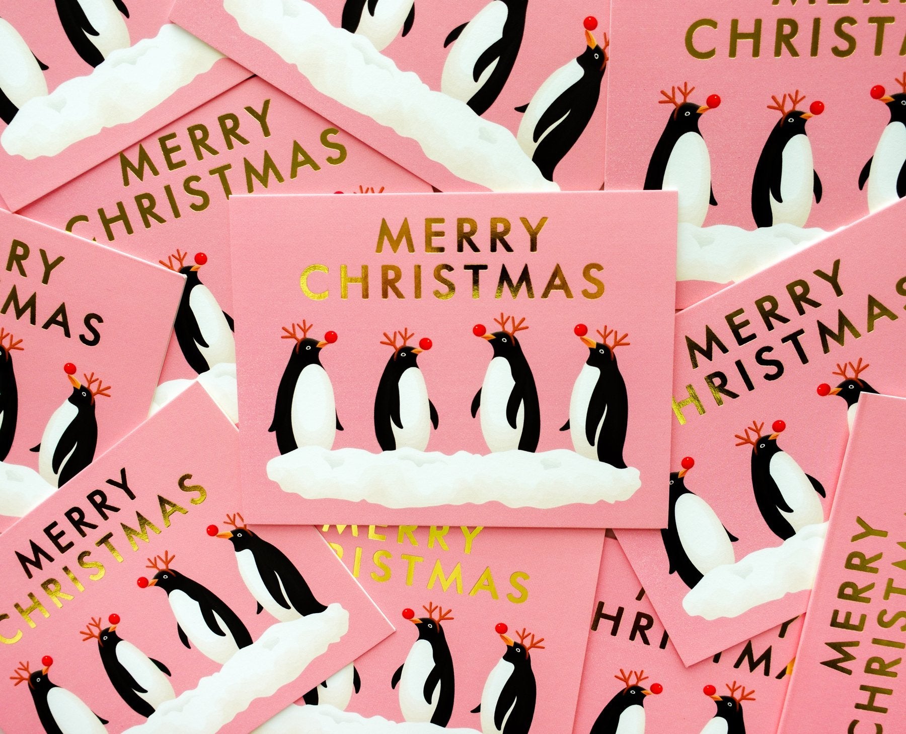 Penguins in Rudolph Costume Christmas Card - Pink - GH13 - Clap Clap