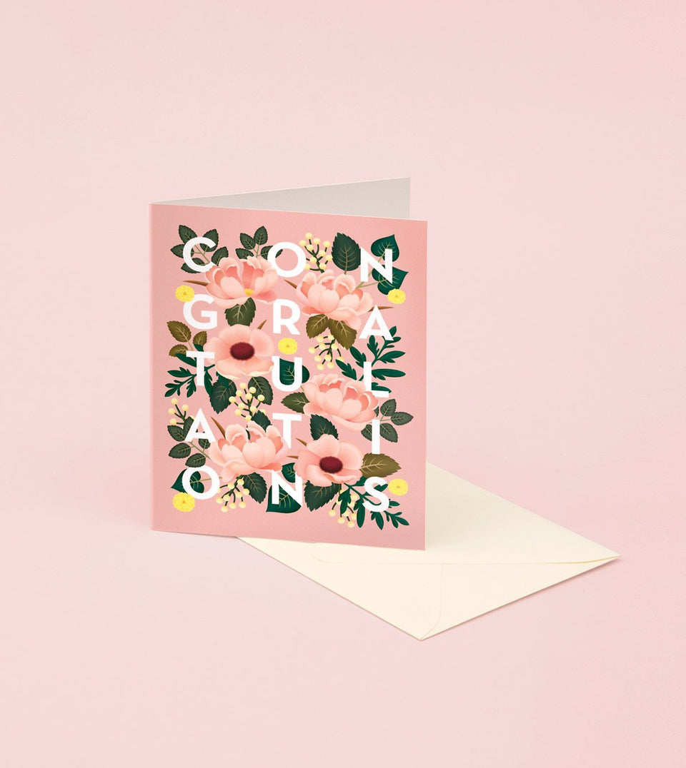 Dusty Pink Floral Congratulations Card - GC07 - Clap Clap