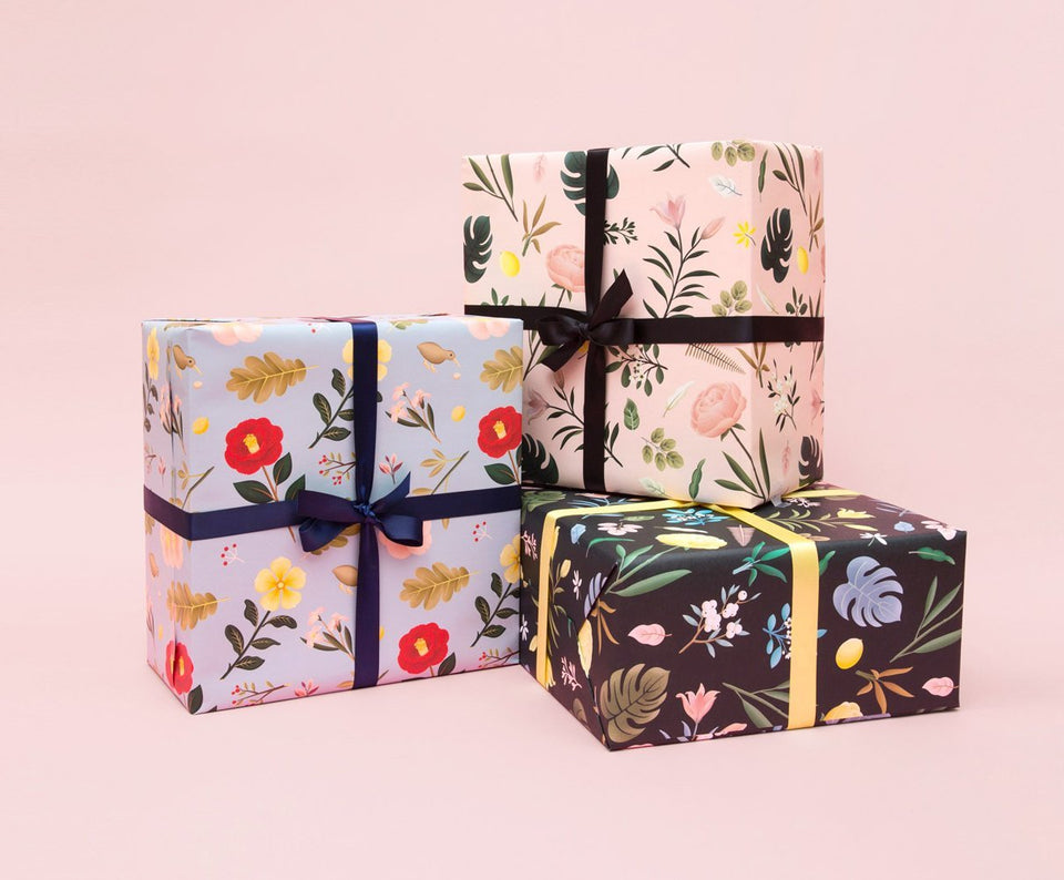 Dusty Blue Floral Wrapping Paper - WR13 - Clap Clap