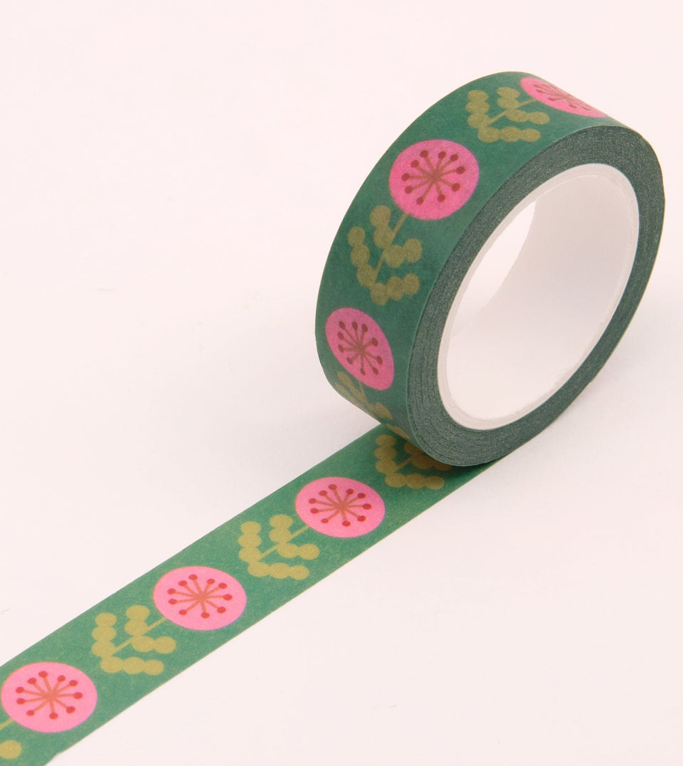 Green and Pink Floral Washi Tape - 15mm - MT19-C - Clap Clap