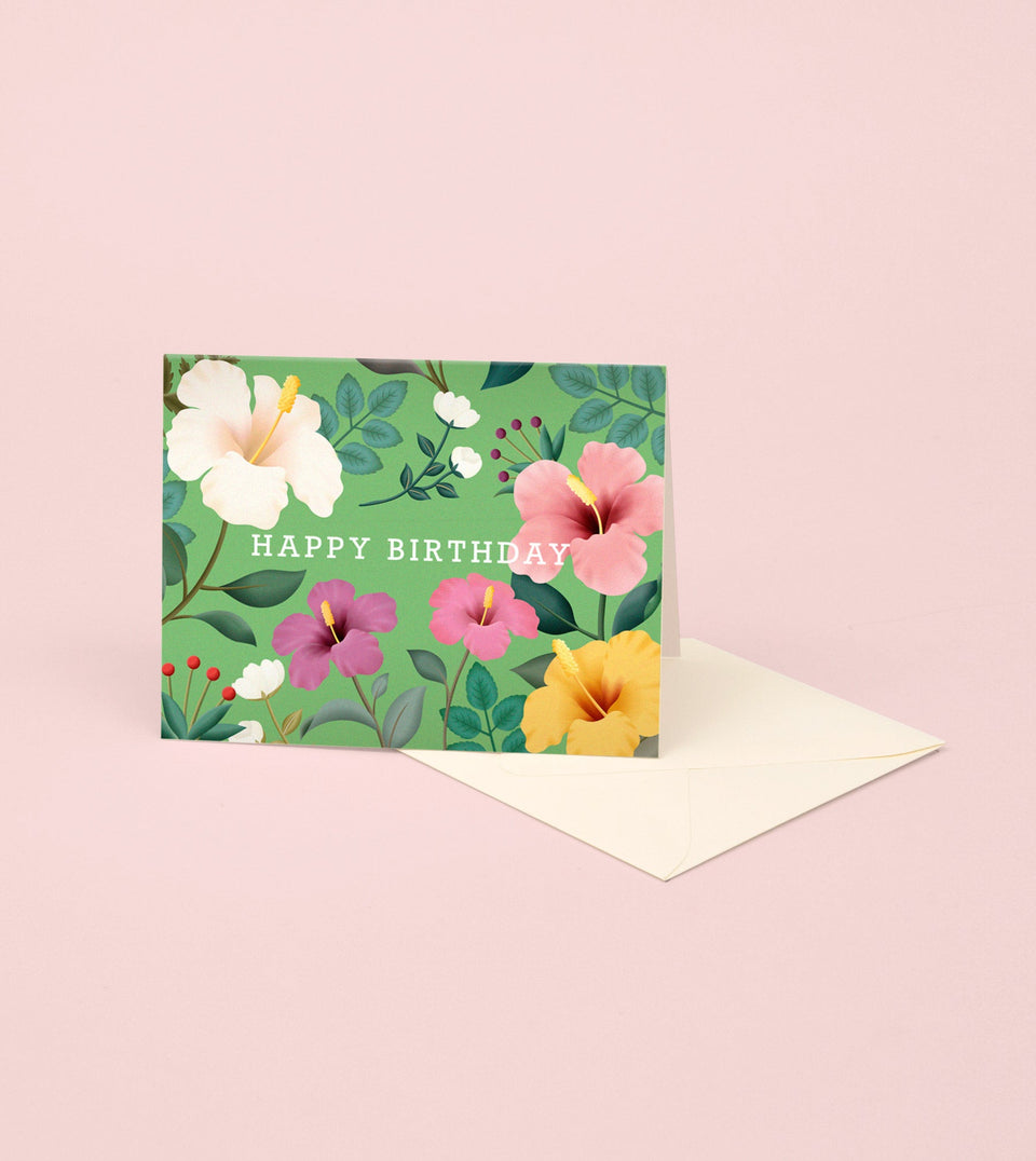 Hawaiian Hibiscus Floral Birthday Card - GB30 - Clap Clap