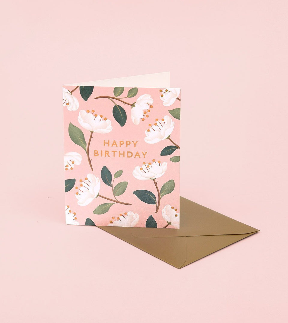 Gold Magnolia Birthday Card - Pink - GB13 - Clap Clap