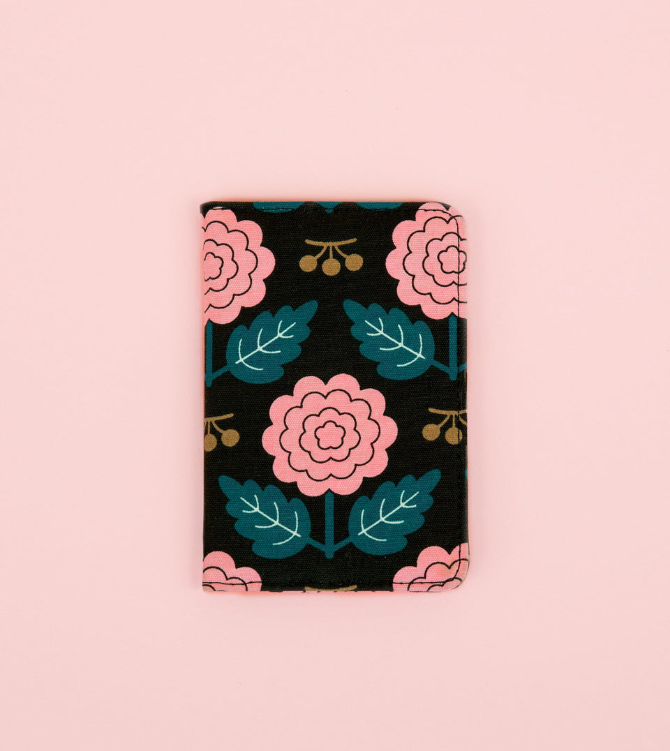 Black and Pink Floral Cotton Passport Holder - FC01-C - Clap Clap