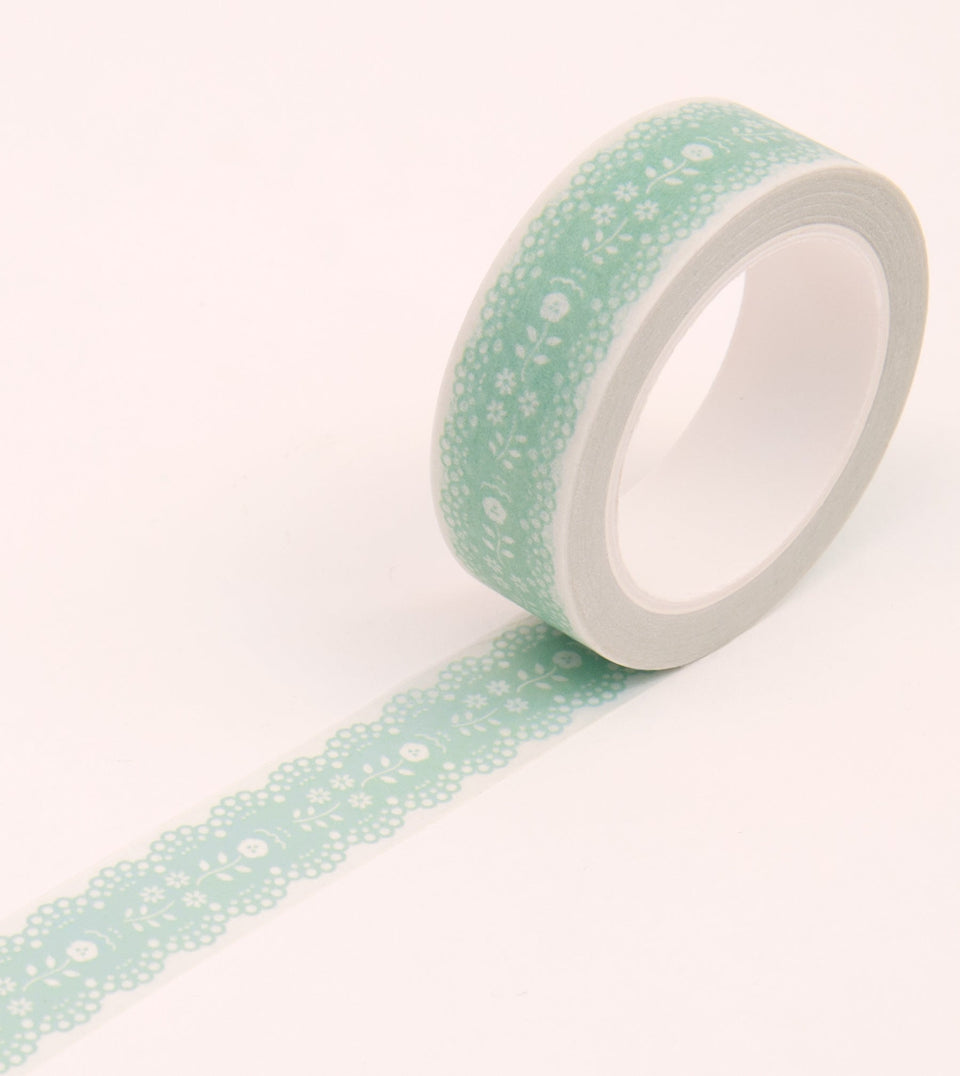 Pastel Green Lace Floral Washi Tape - 15mm - MT21-C - Clap Clap
