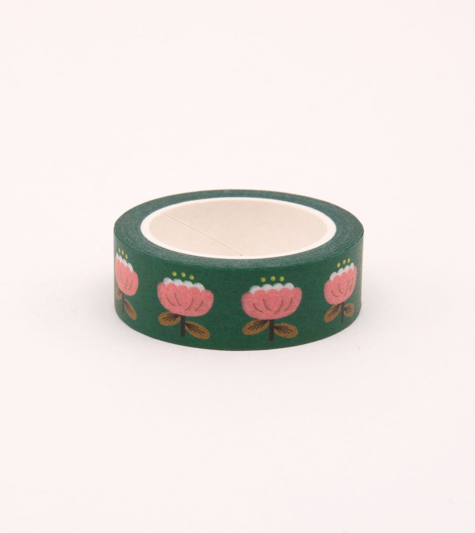 Poppy Floral Washi Tape - Deep Green - MT05-C - Clap Clap