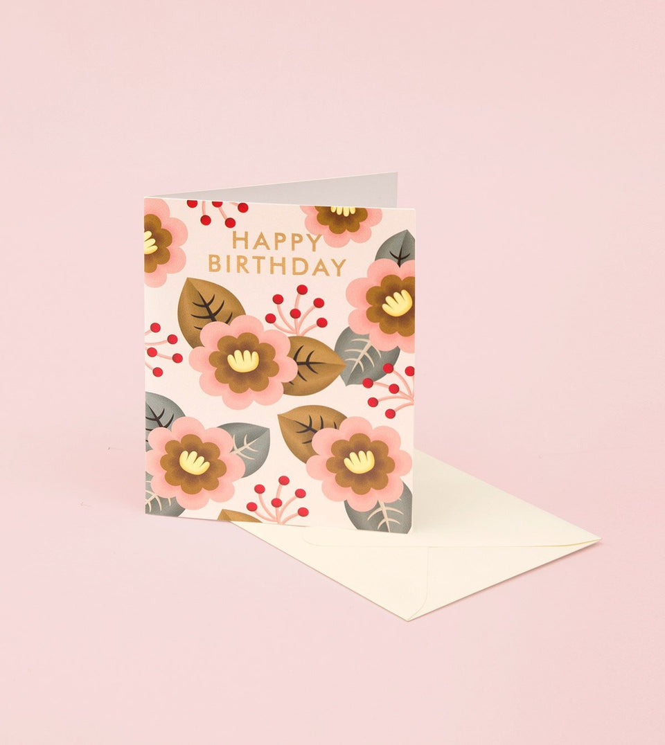 Pink and Red Floral Retro Birthday Card - GB19 - Clap Clap