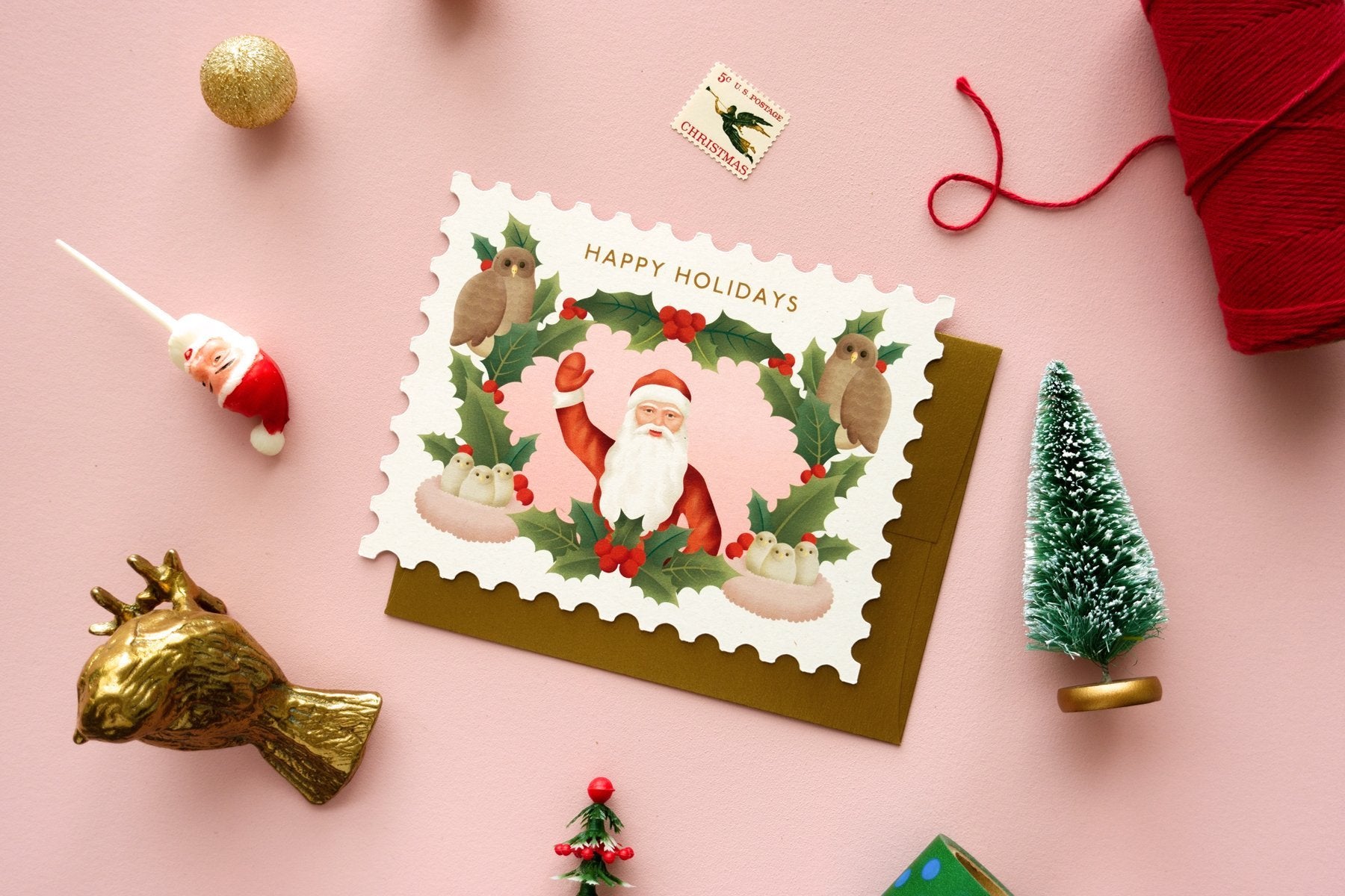 Santa's Greeting Stamp Shaped Card - GH39-K - Clap Clap