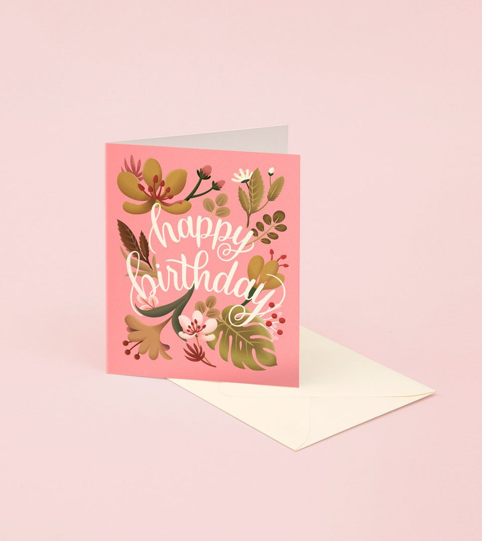Tropical Plants Birthday Card - Pink - GB21 - Clap Clap