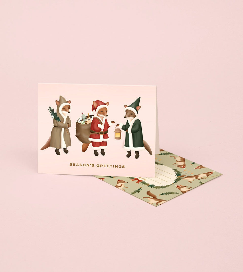 3 Santa Foxes Season's Greetings Card - GH35 - Clap Clap