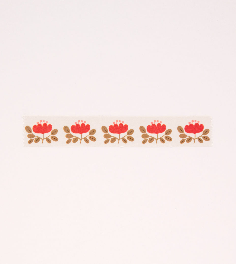 Red Floral Washi Tape - 15mm