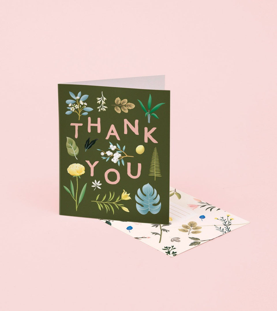 Assorted Botanical Thank You Card - Khaki - GT10 - Clap Clap