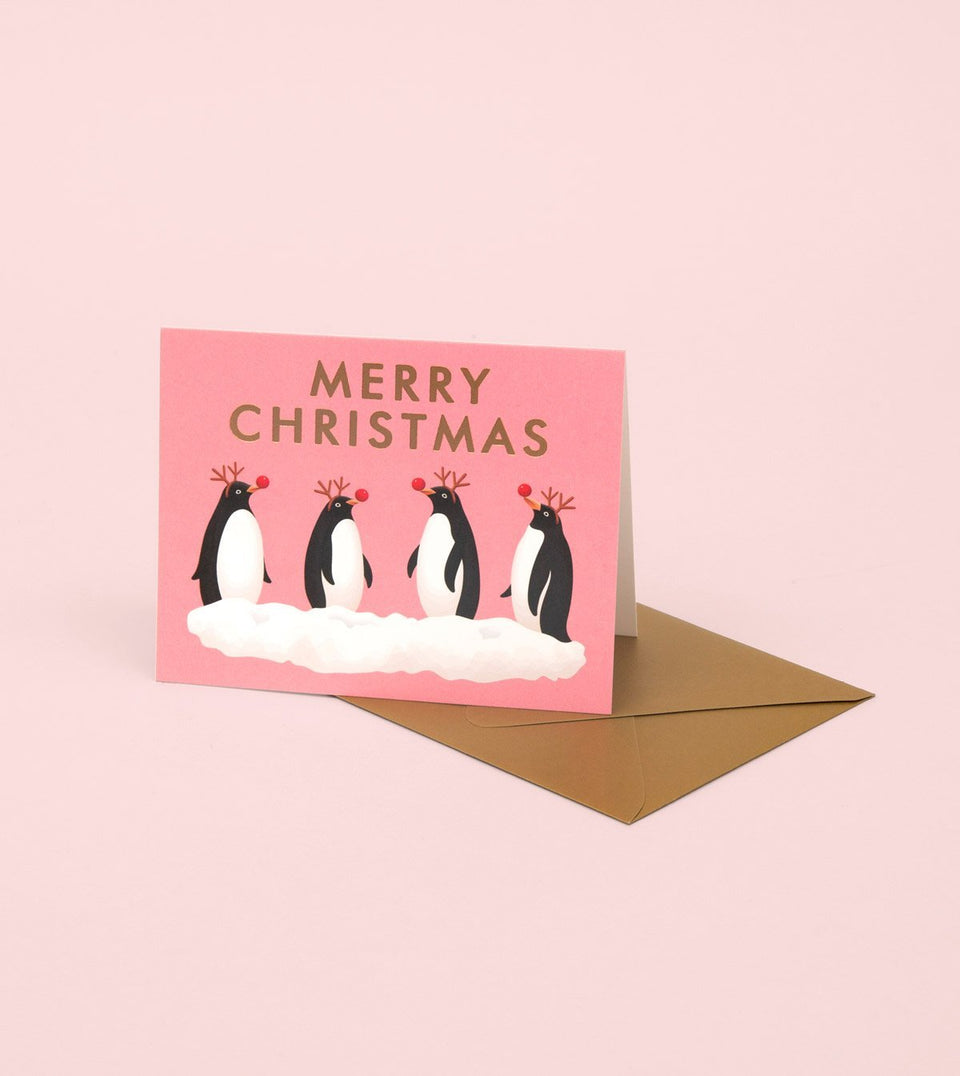 Penguins in Rudolph Costume Christmas Card - Pink - GH13 - Clap Clap