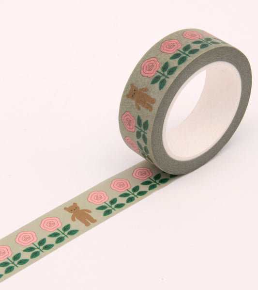 Flower and Bear Washi Tape - Grey - MT08-C - Clap Clap