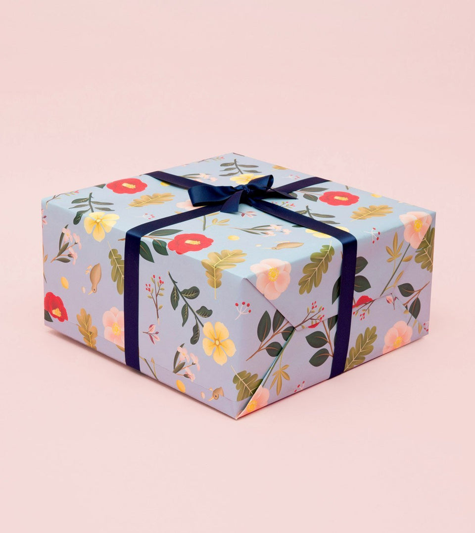 Dusty Blue Floral Wrapping Paper