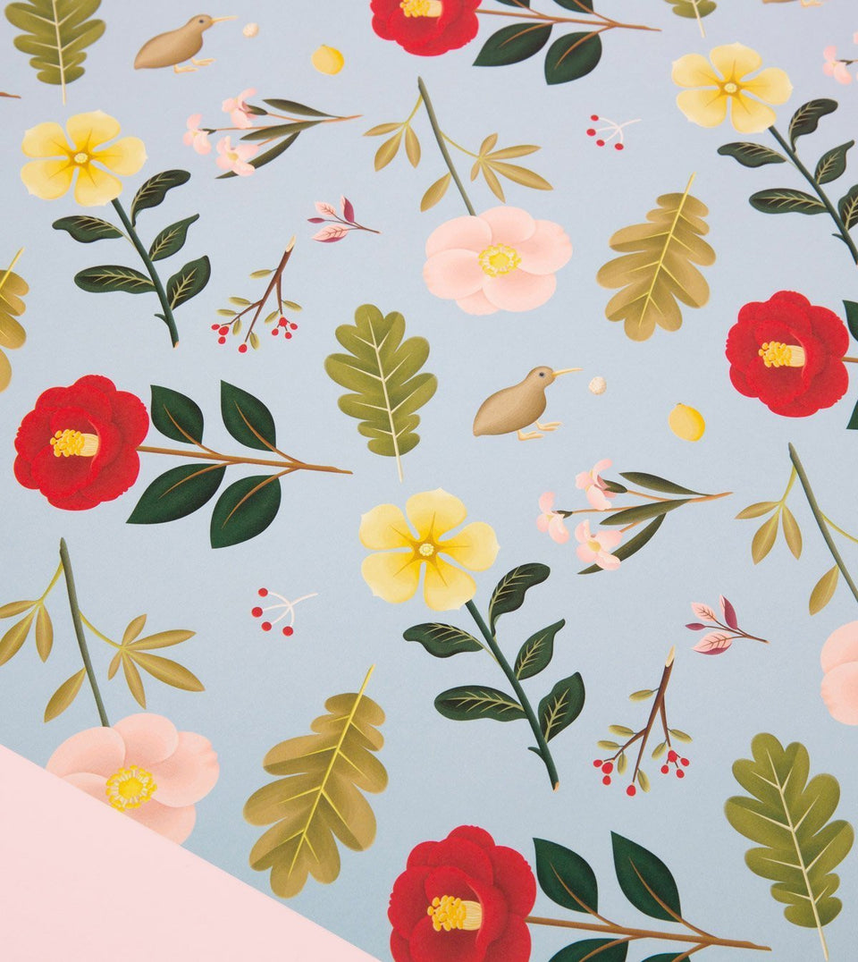 Dusty Blue Floral Wrapping Paper – Clap Clap