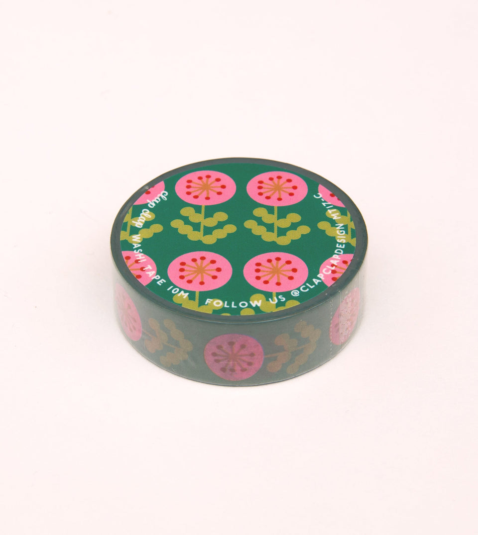 Green and Pink Floral Washi Tape - 15mm - MT19-C - Clap Clap