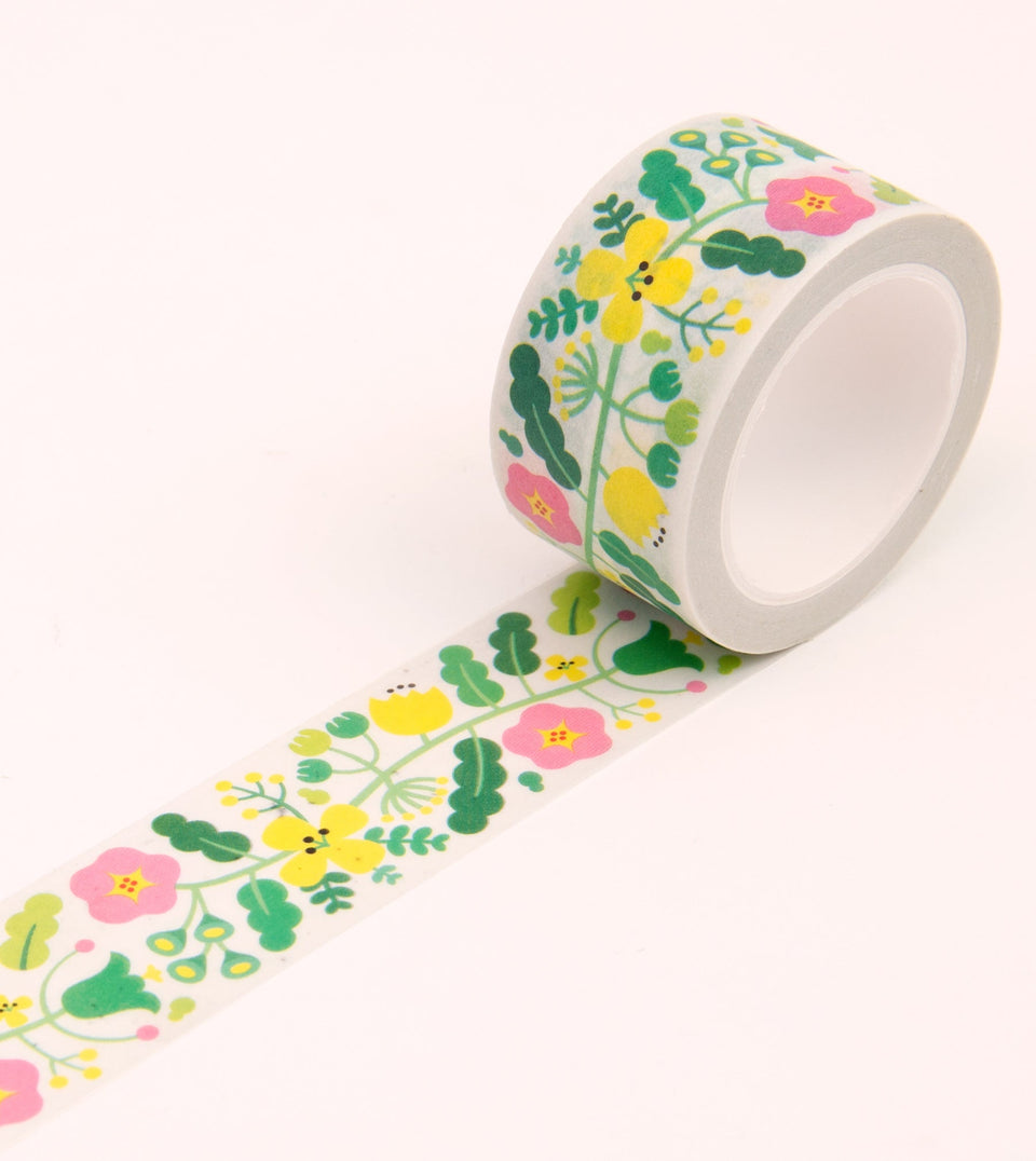 Green Floral Pattern Washi Tape - 25mm