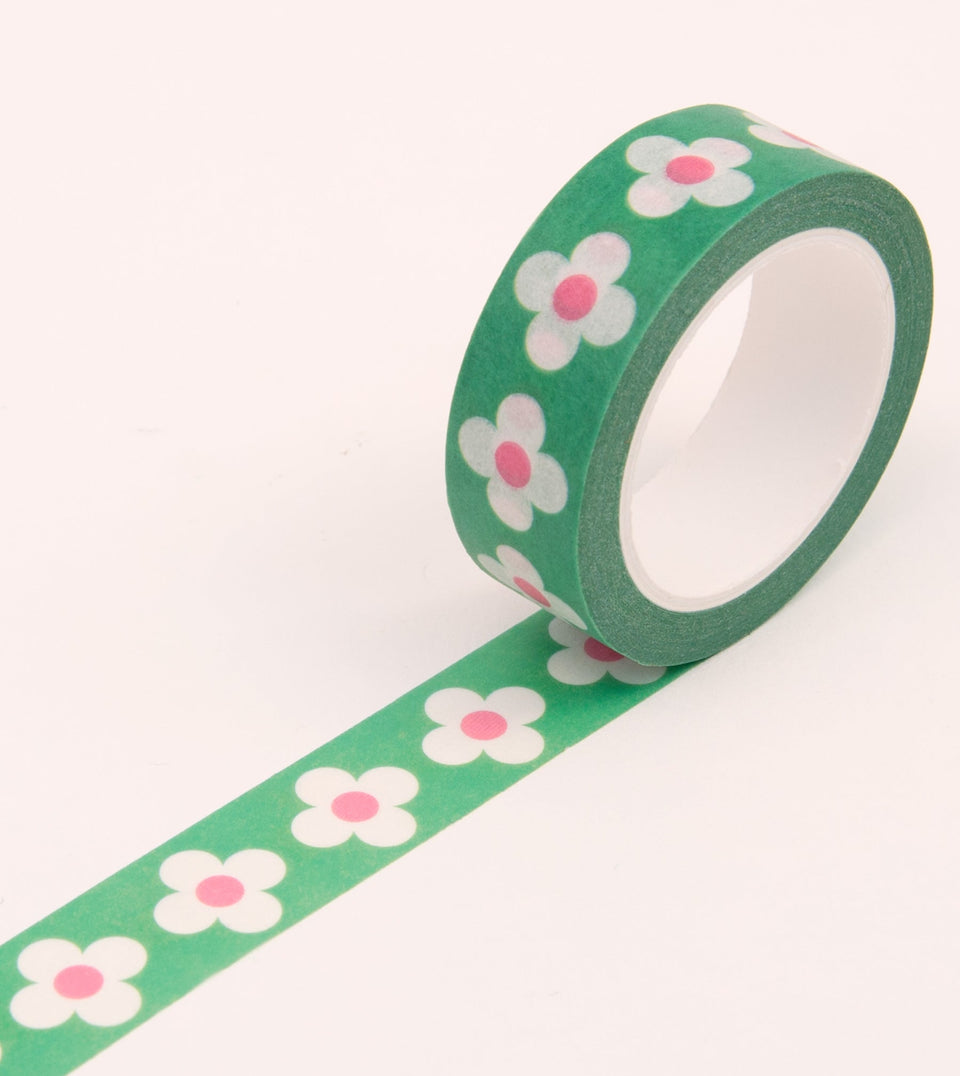 Green Retro Floral Washi Tape - 15mm - MT17-C - Clap Clap