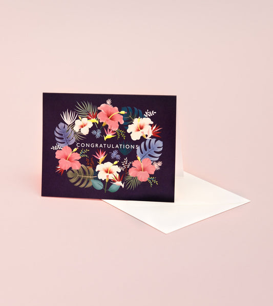 Hawaiian Lei Congratulations Card - Navy - GC11 - Clap Clap