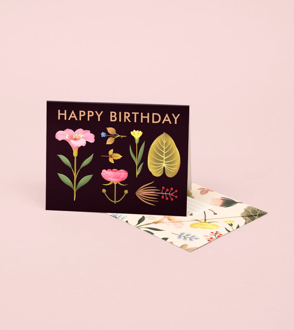 Botanical Specimen Birthday Card - Black - GB23 - Clap Clap