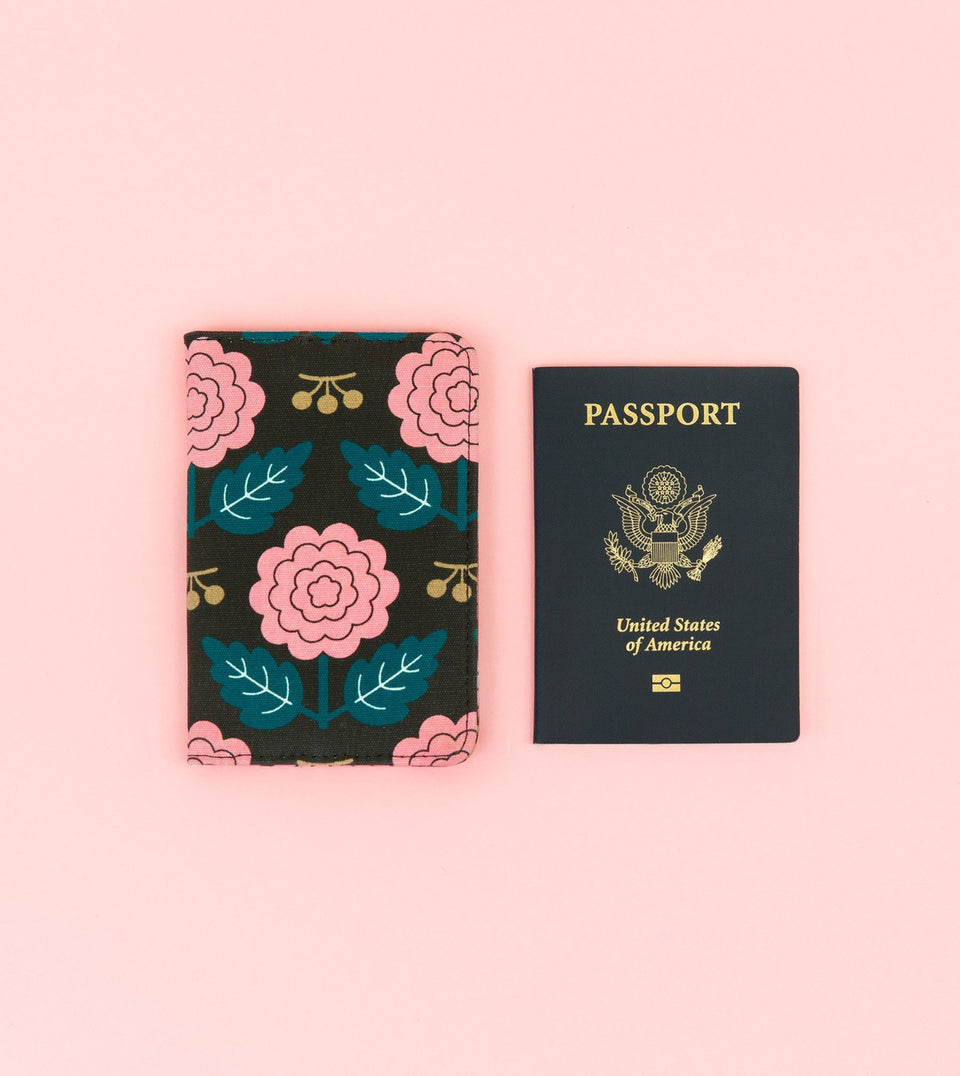Black and Pink Floral Cotton Passport Holder - FC01-C - Clap Clap