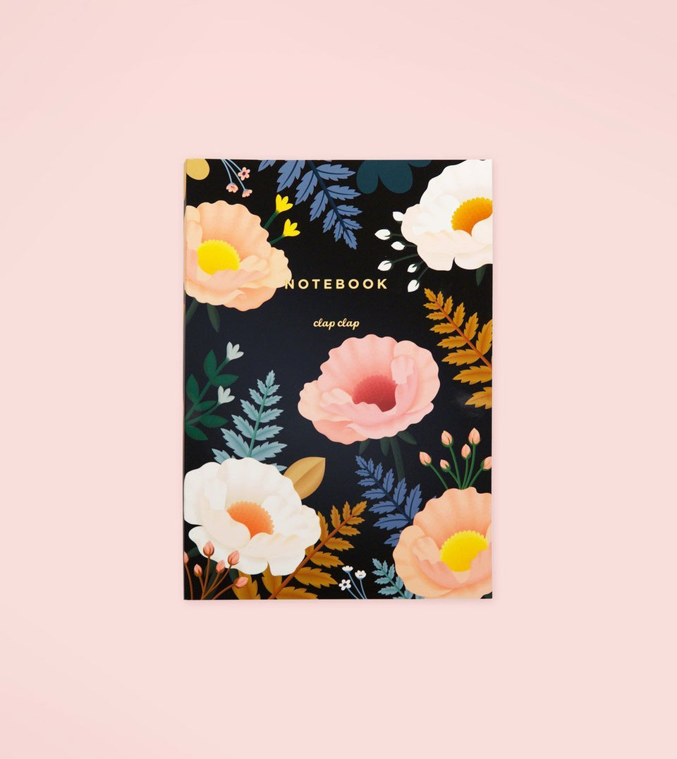Pastel Poppy Notebook - Black - N15 - Clap Clap
