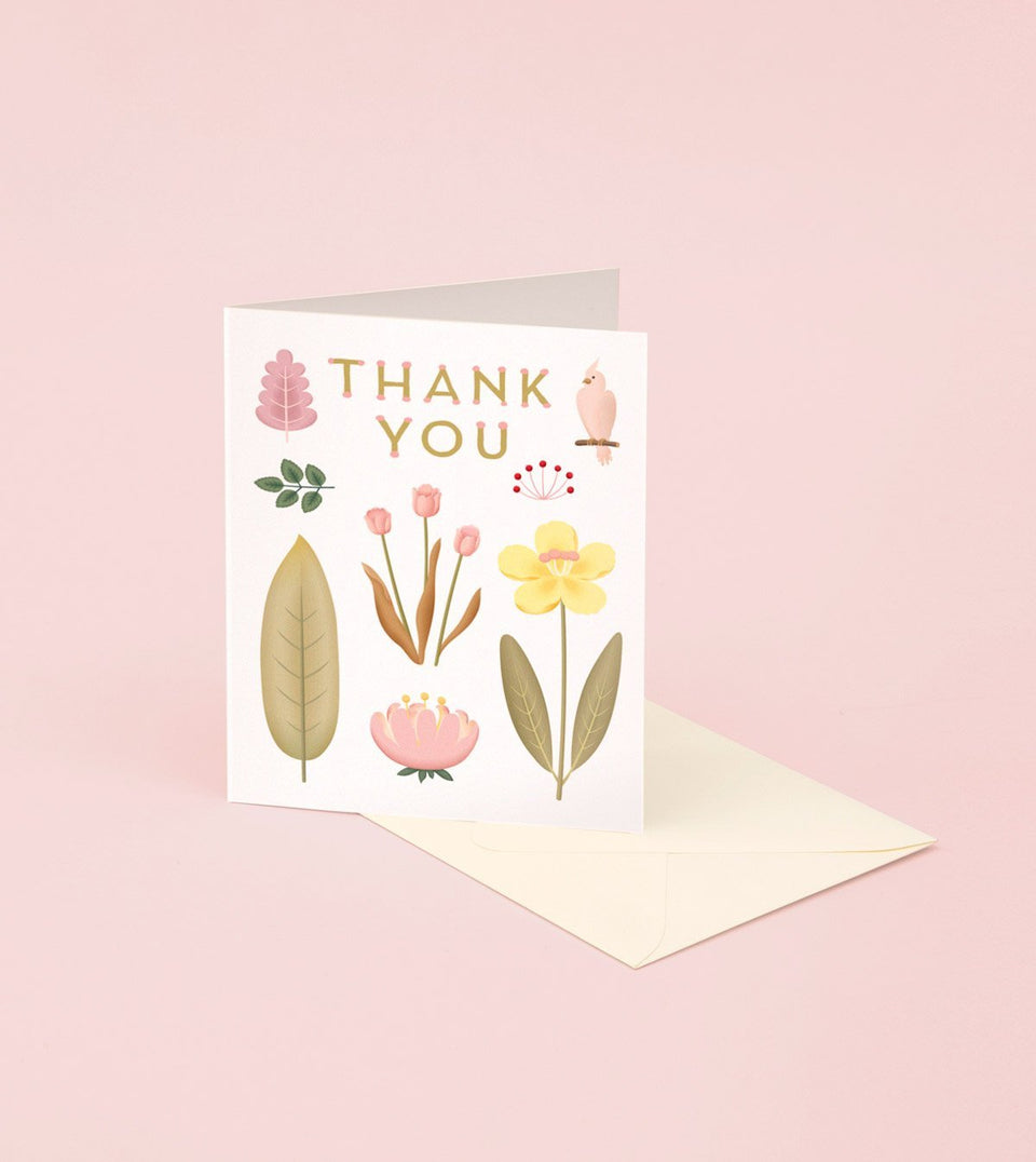 Parrot and Flowers Botanical Thank You Card - Cream - GT18 - Clap Clap