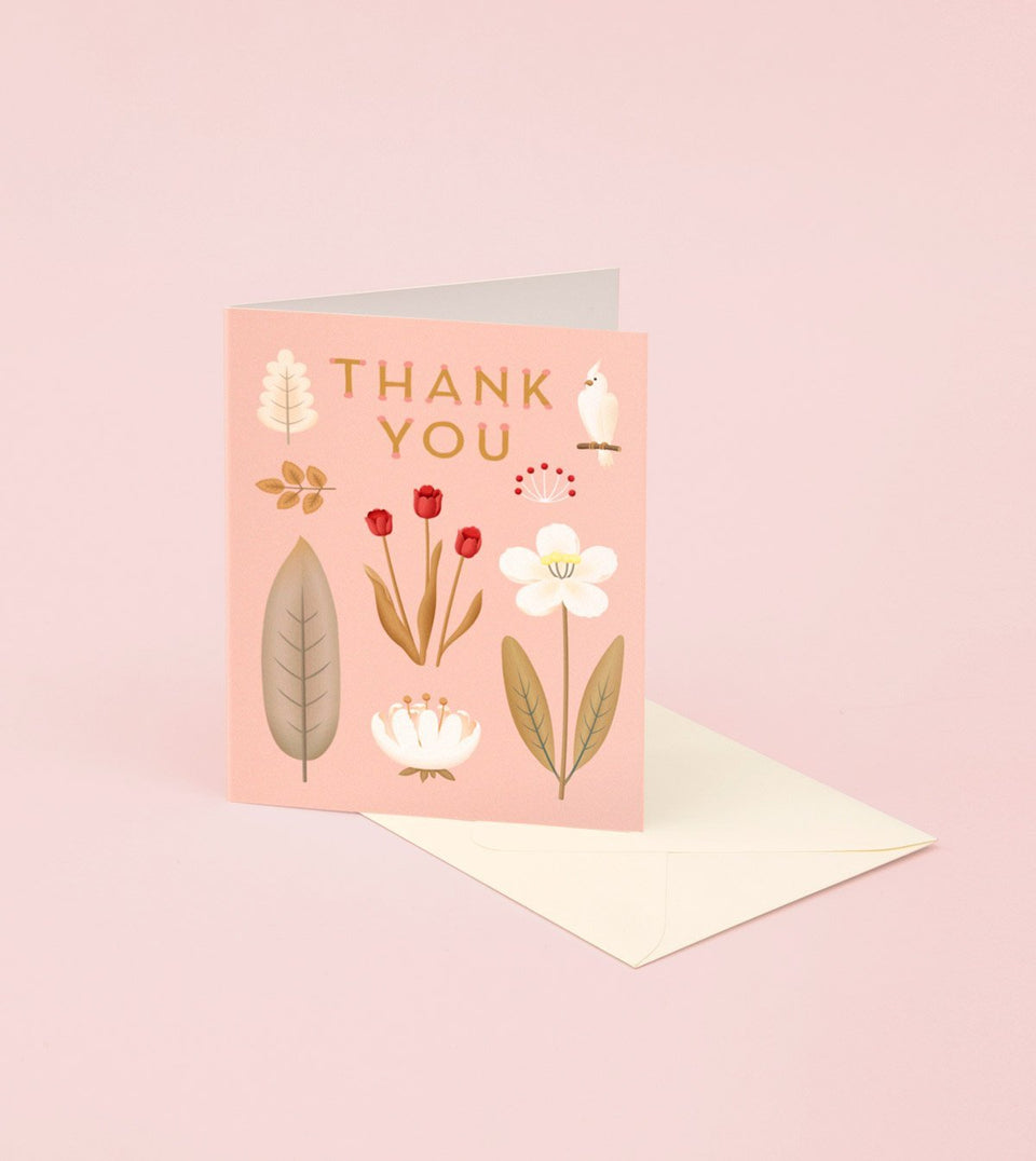 Parrot and Flowers Botanical Thank You Card - Pink - GT17 - Clap Clap