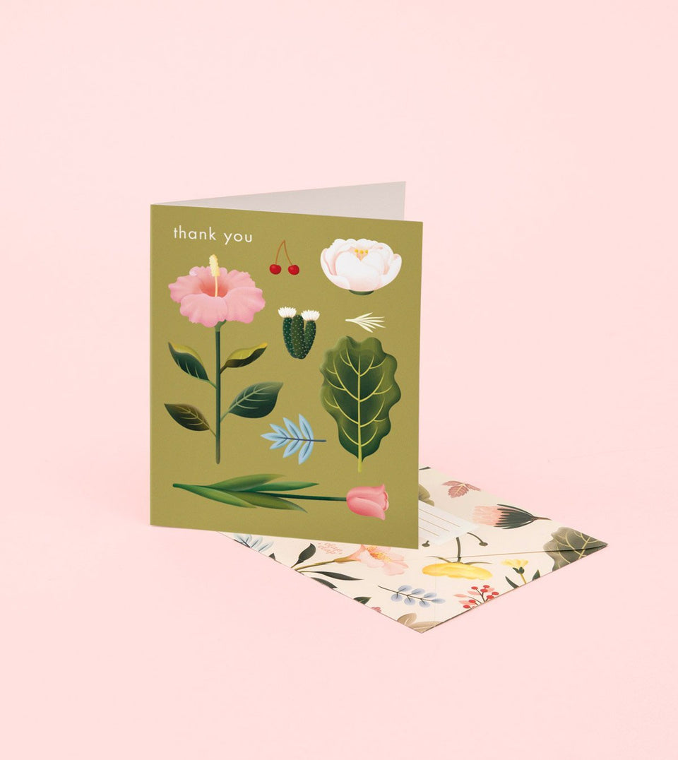 Pastel Blossoms Thank You Card - Olive - GT15 - Clap Clap