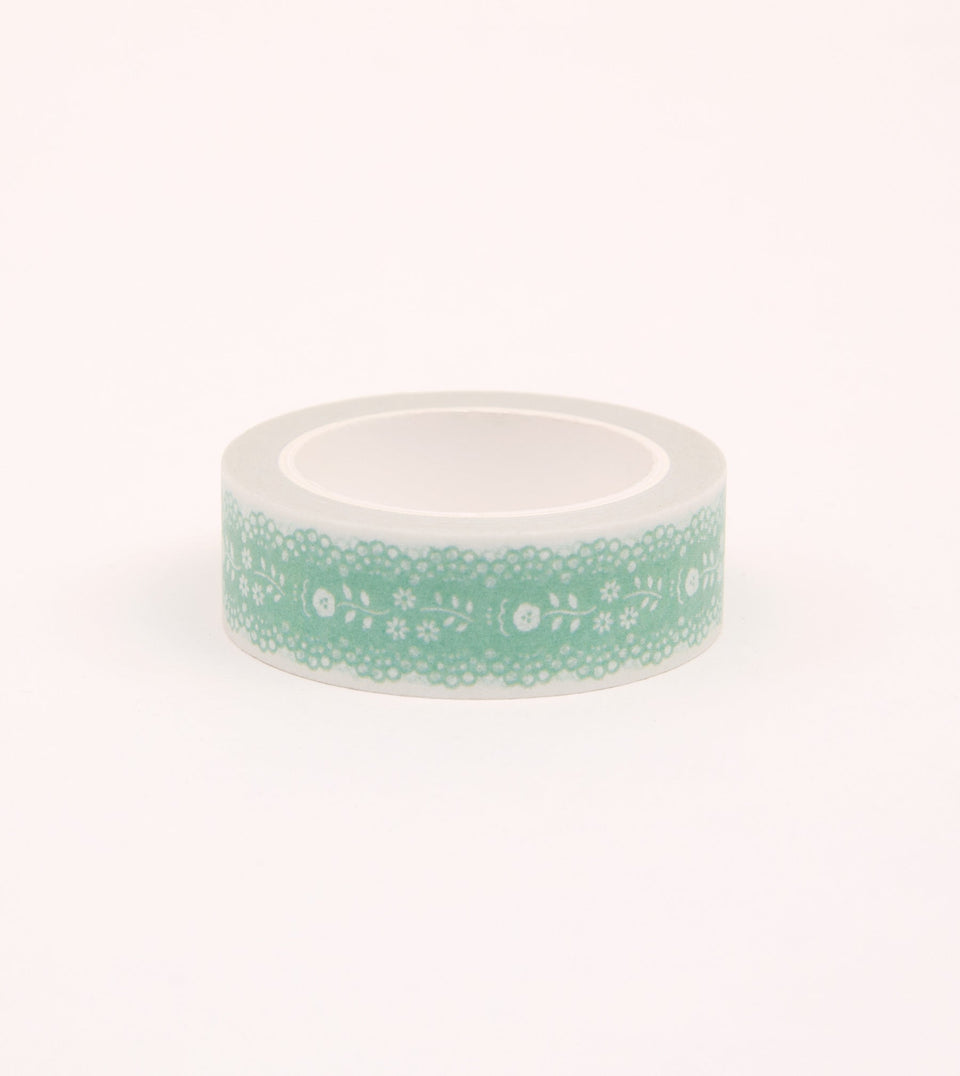 Pastel Green Lace Floral Washi Tape - 15mm