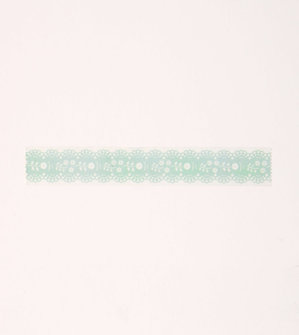 Pastel Green Lace Floral Washi Tape - 15mm