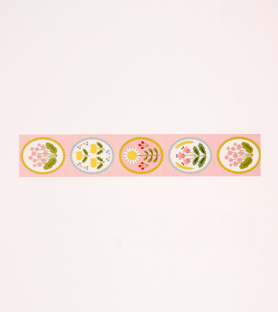 Pink Floral Emblem Washi Tape - 25mm - MTL01-C - Clap Clap