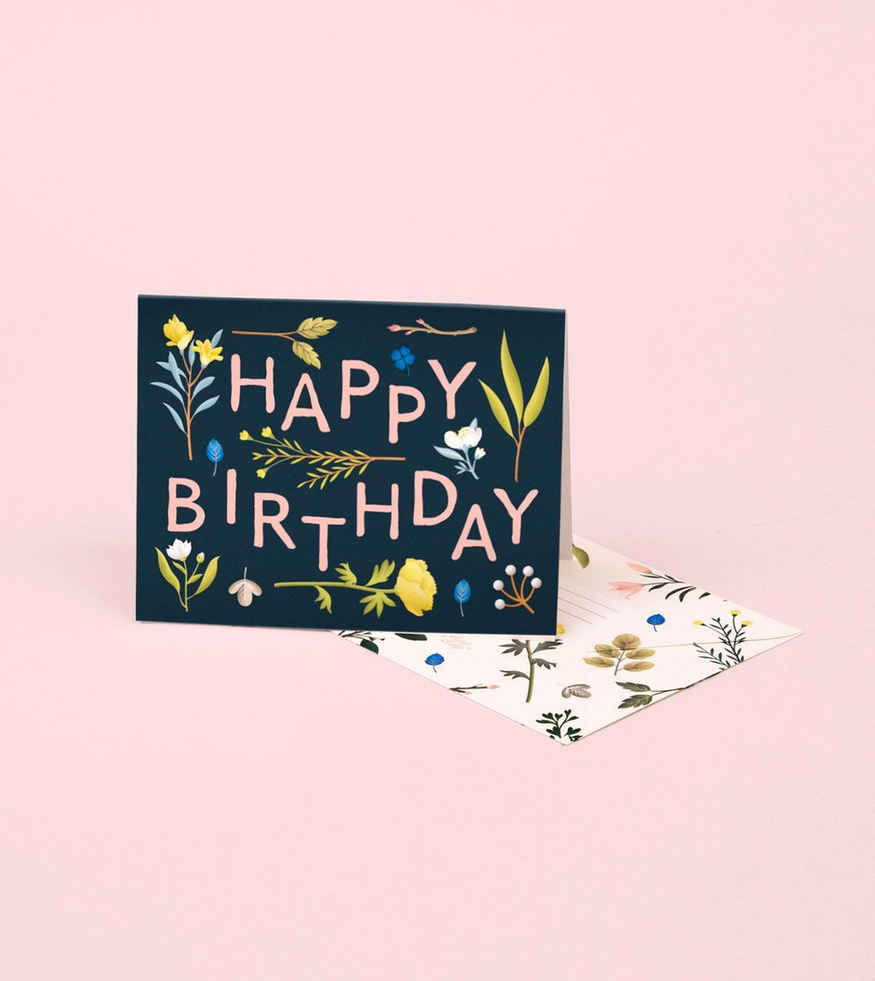 Botanical Flower Birthday Card - Navy - GB10 - Clap Clap