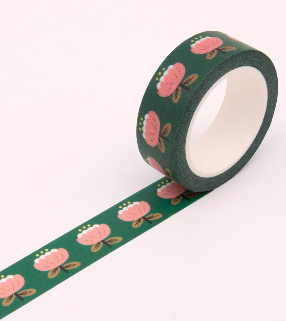 Poppy Floral Washi Tape - Deep Green - MT05-C - Clap Clap