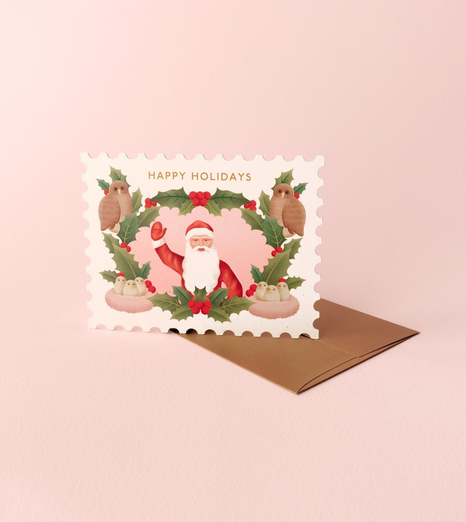 Santa's Greeting Stamp Shaped Card - GH39-K - Clap Clap