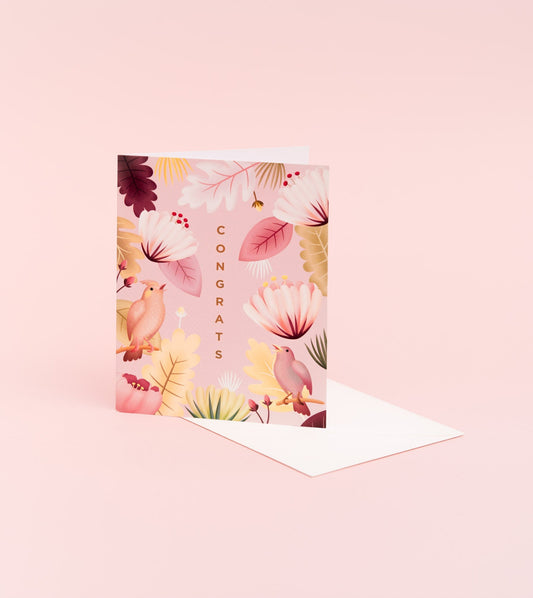 Pink Singing Birds Congratulations Card - GC10 - Clap Clap