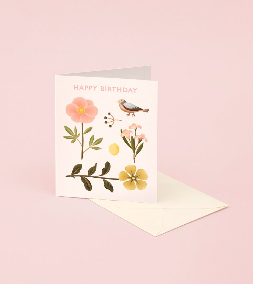 Sparrow Botanical Birthday Card - GB14 - Clap Clap