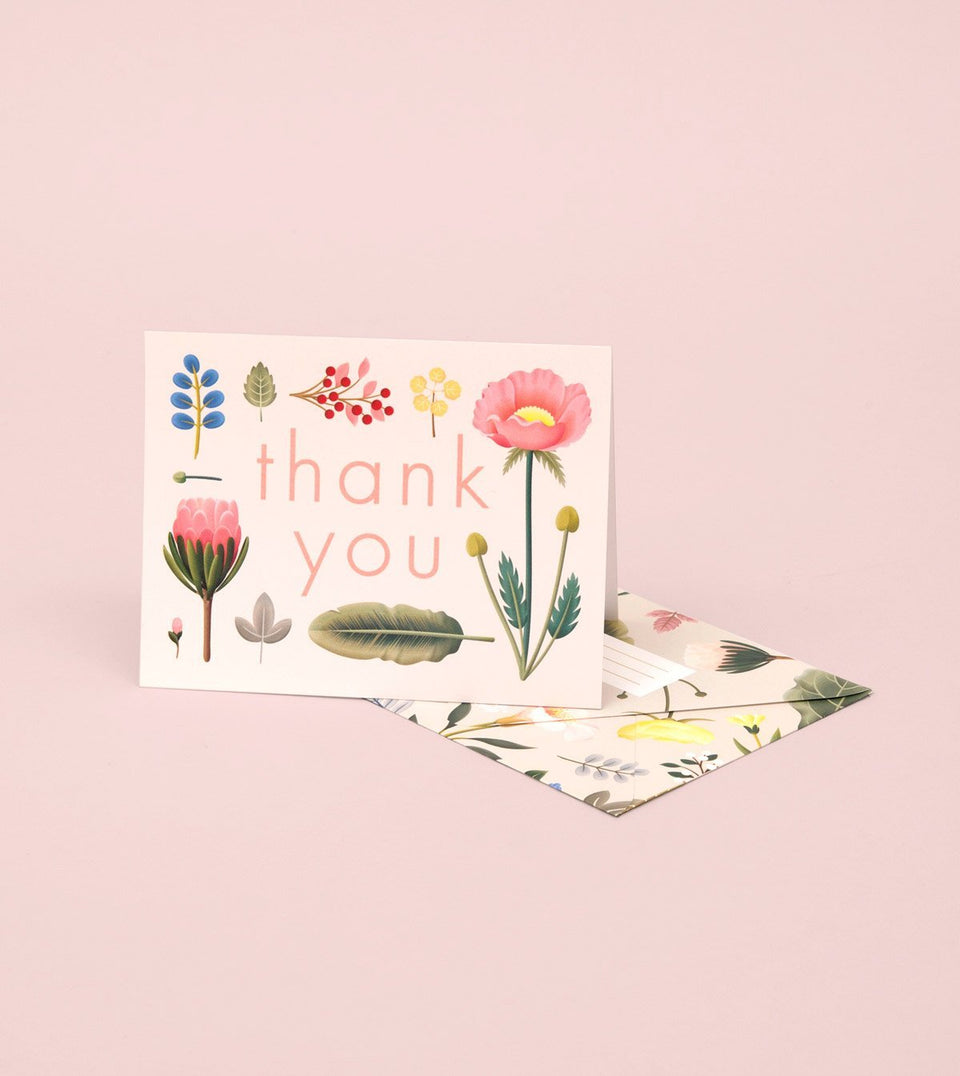 Pastel Flower Botanical Thank You Card - Cream - GT14 - Clap Clap