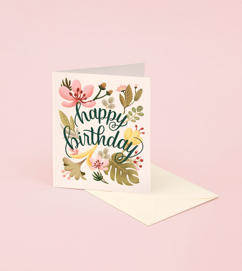 Tropical Plants Birthday Card - Cream - GB22 - Clap Clap