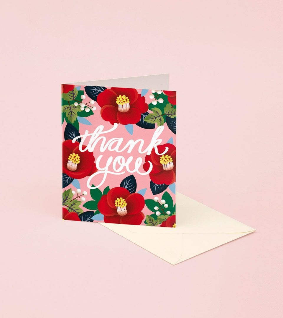 Red Camellia Thank You Card - GT07 - Clap Clap