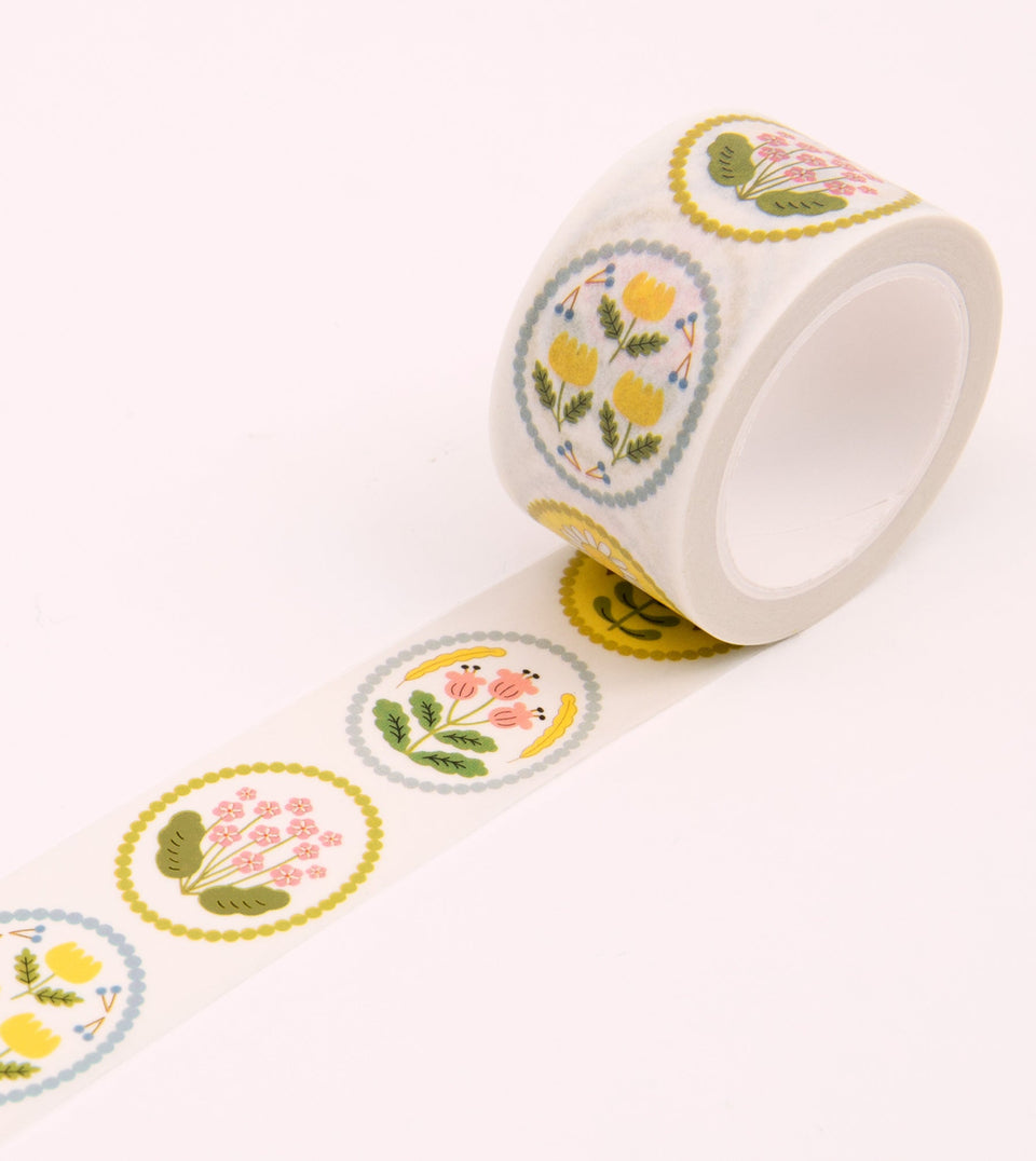 White Floral Emblem Washi Tape - 25mm - MTL02-C - Clap Clap